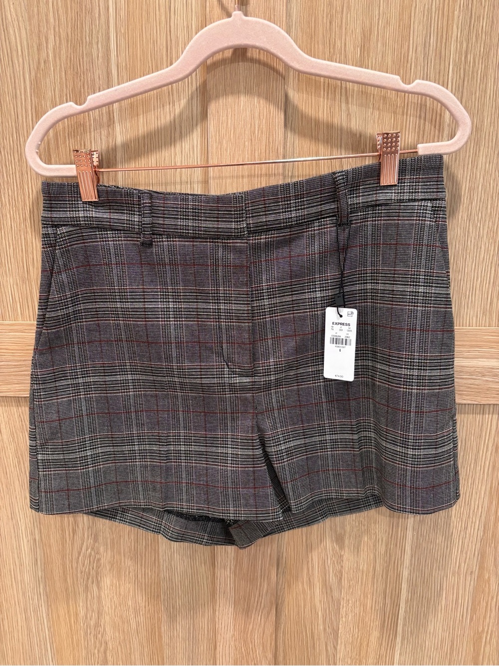 Express Plaid Tailored Shorts with Subtle Red Windowpane